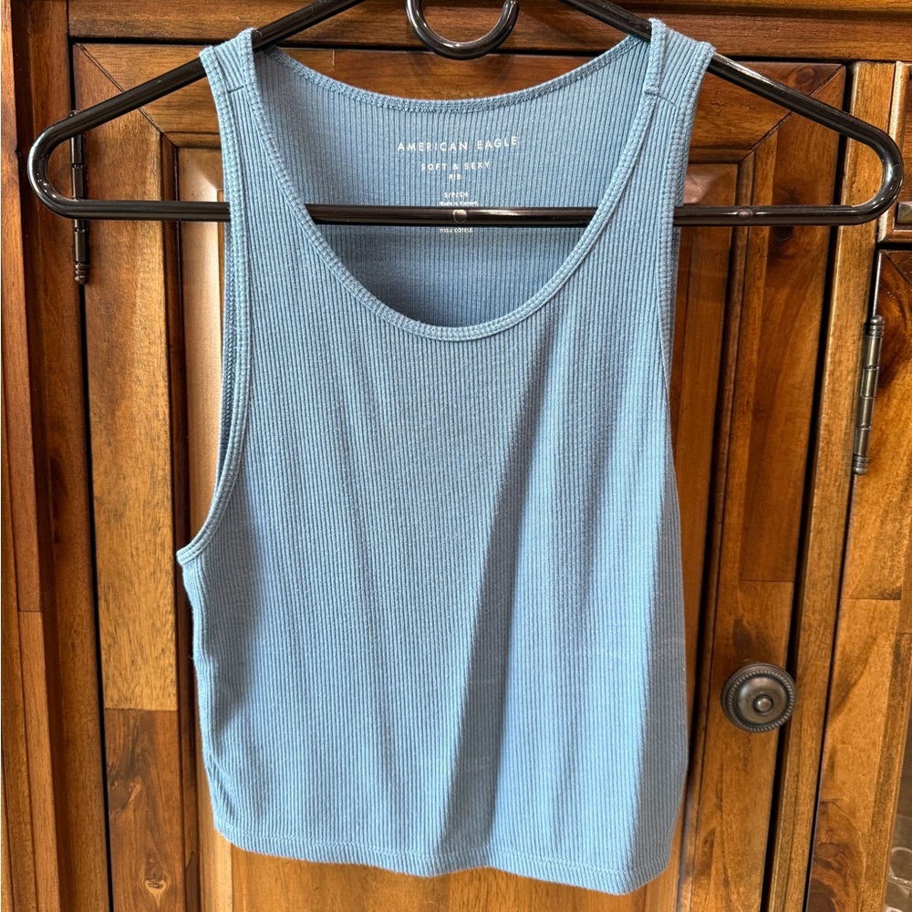 American Eagle Outfitters Teal Ribbed Tank Top